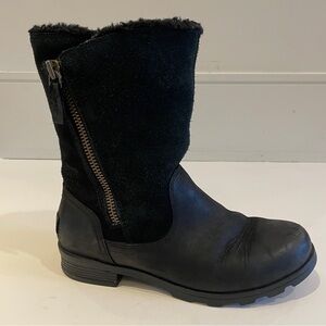 Sorel Black Leather Shearling Mid Calf Boots | Women’s US 6
